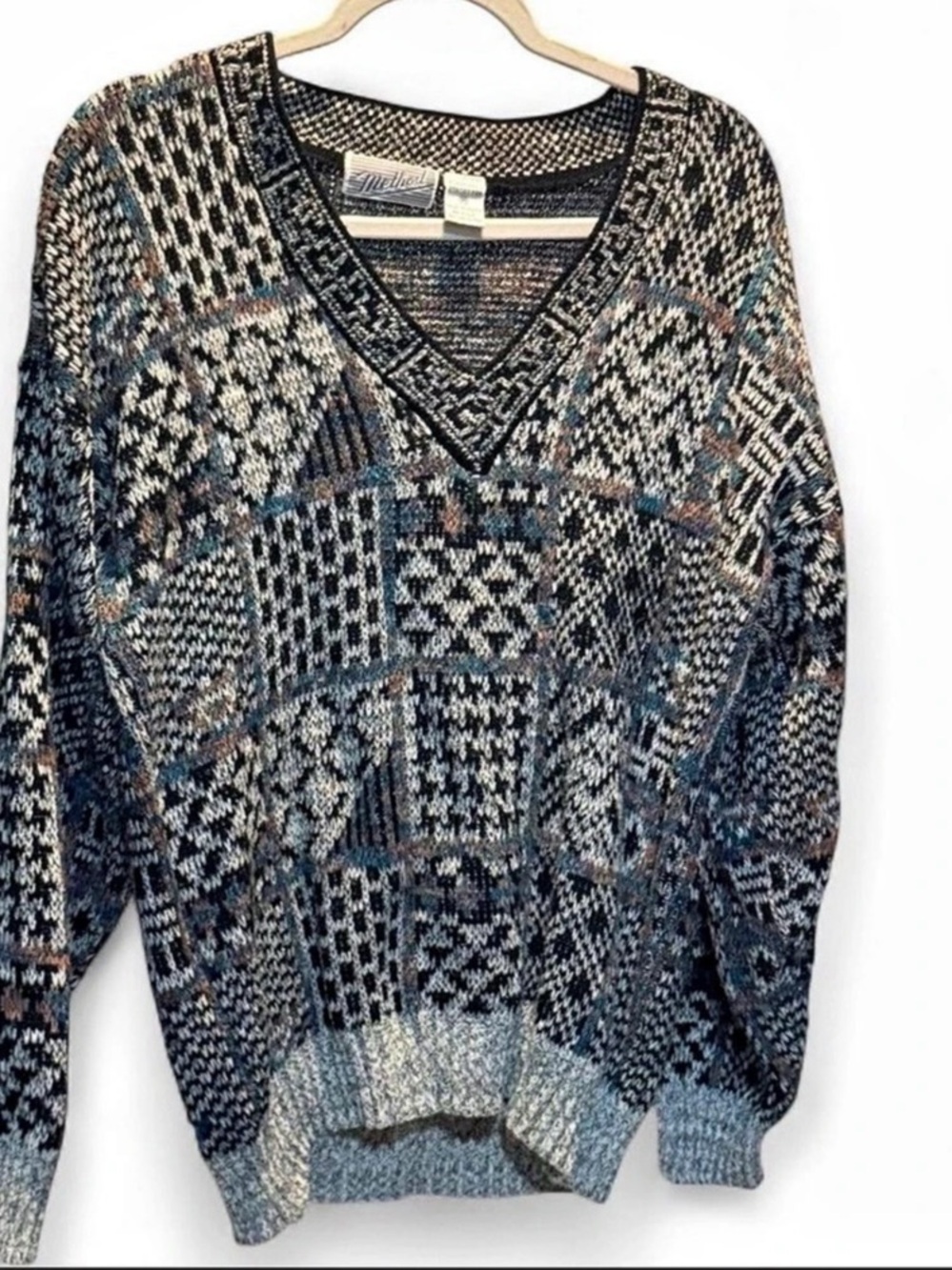 Vintage 80s, 90s Method patchwork-style knit sweater, men’s size medium